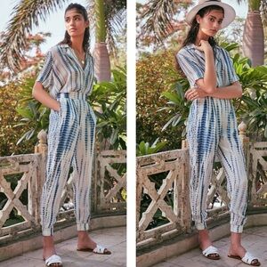 Hemant and Nandita XS Esme Tie-Dye Jogger Pants Blue White